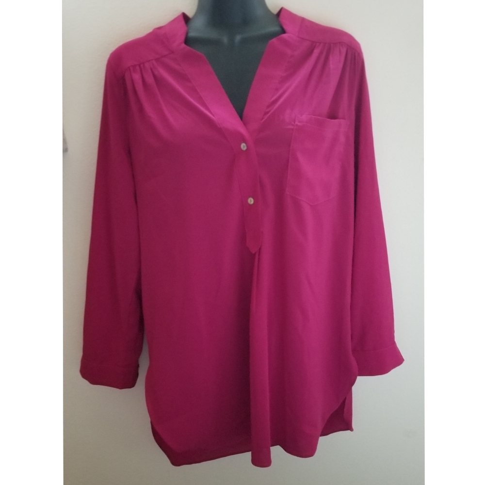 Olive & Pim Fuchsia Pink Popover Blouse size Small